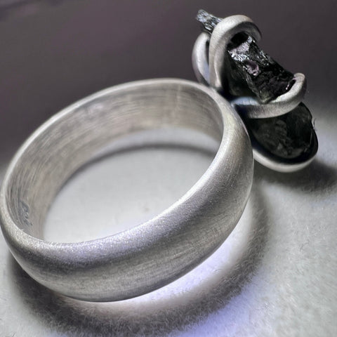 Oxidised Sterling Silver Moldavite Claw Ring | Size 7.5 (P) | Chlum