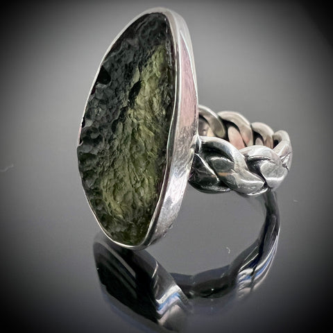 Sterling Silver Moldavite Ring - Size 8