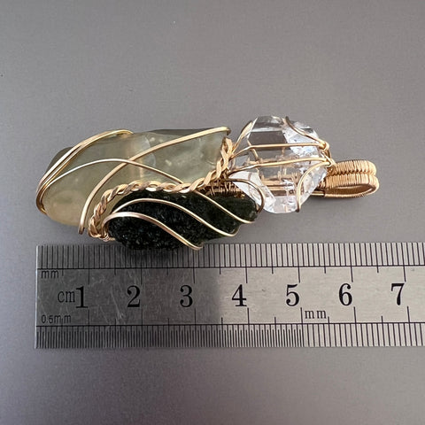 Moldavite,LDG & Herkimer Gold Pendant