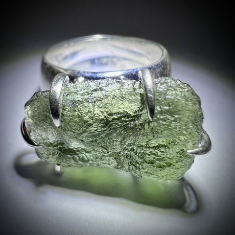 Sterling Silver Moldavite Claw Ring | Size 7 (O) | Chlum