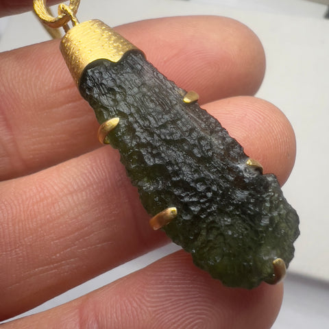 Gold Moldavite Necklace - 4.8g Chlum Teardrop.