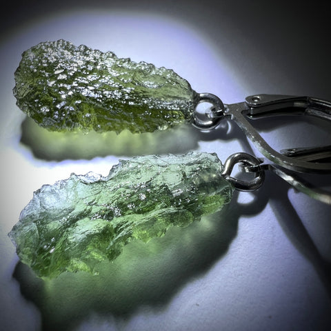 Soft Soldered Moldavite Earrings | 0.95g & 1.2g | Marouskovo Pole