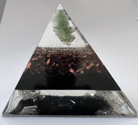 Orgonite Pyramid - Moldavite, Copper, Shungite, Quartz