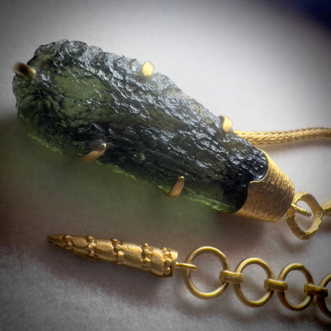 Gold Moldavite Necklace - 4.8g Chlum Teardrop.
