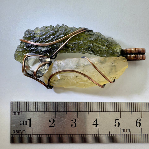 Moldavite, LDG & Herkimer Diamond Copper Pendant | 3.61g | Chlum