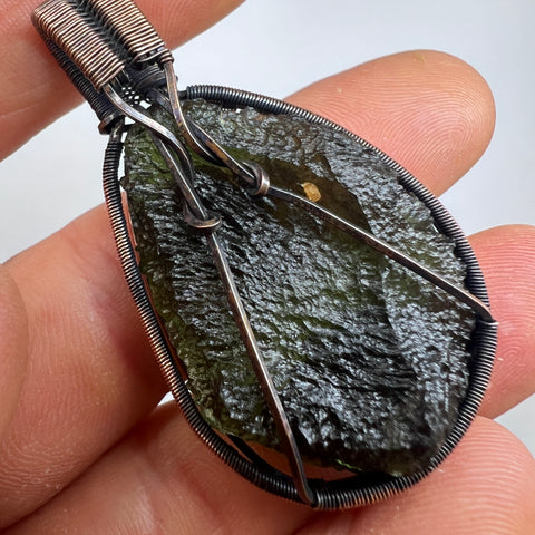 Moldavite Copper Wire Wrapped Pendant | 11.48g | Chlum