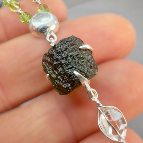 Beautiful Jasper & Peridot Beaded Moldavite Necklace