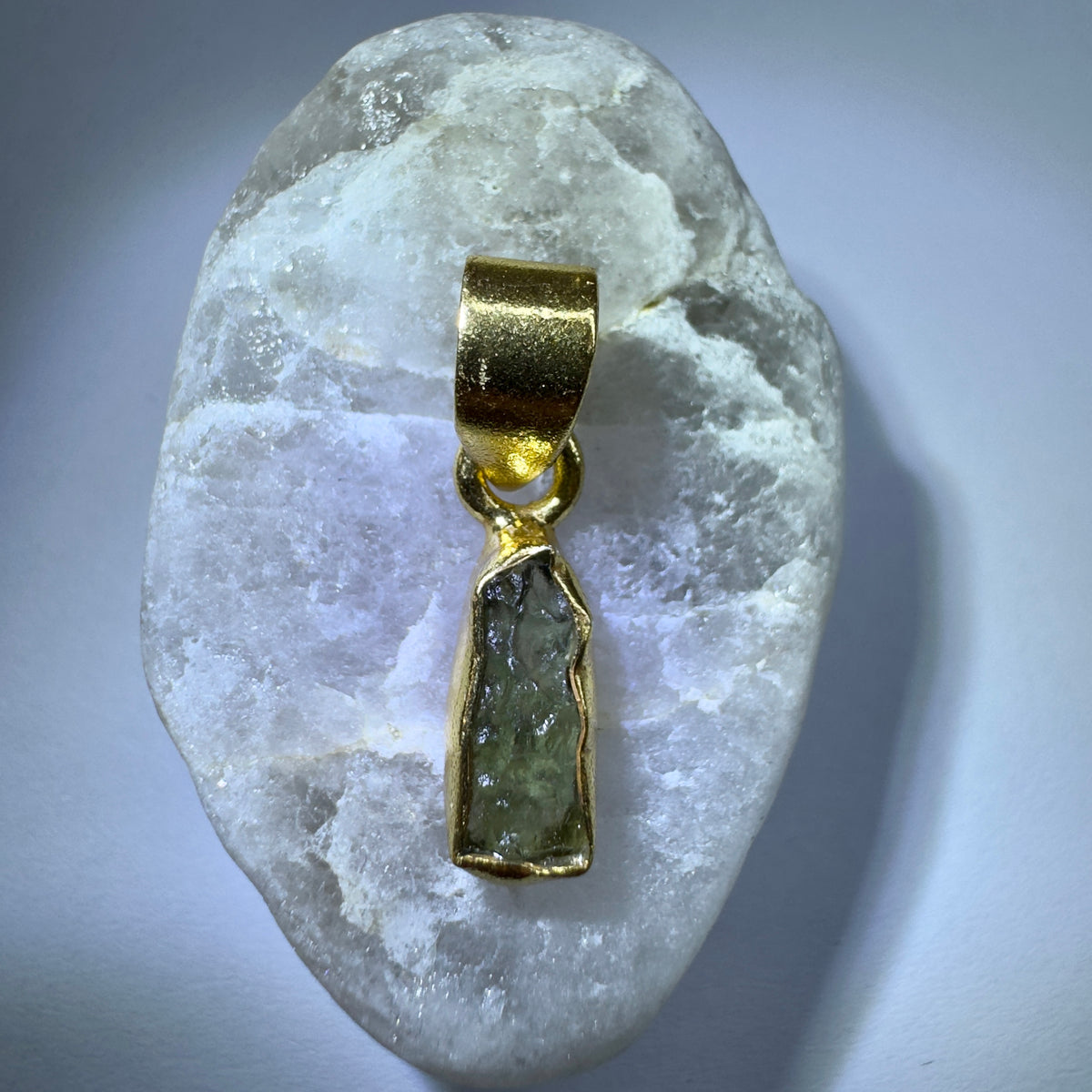 Gold Plated Moldavite Pendant | 1.26g | Chlum