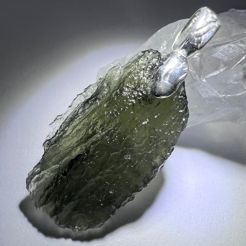 Sterling Silver Moldavite Pendant | 2.89g Total | Chlum