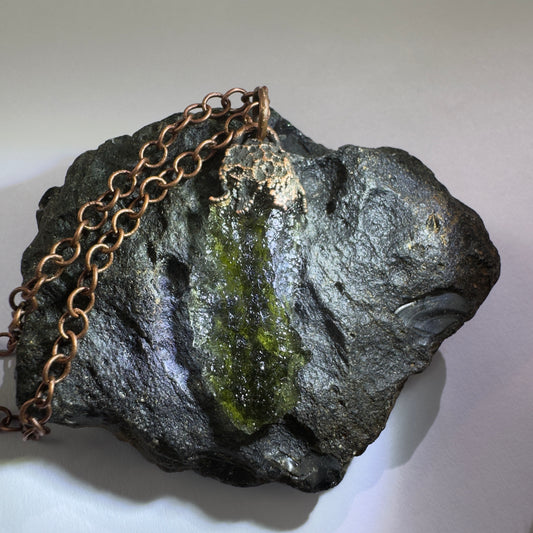 Copper Electroformed Moldavite Pendant | 1.42g | Chlum
