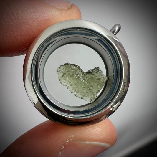 0.34g Moldavite Heart Locket - 25mm