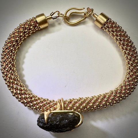 Gold Plated Moldavite Bracelet | 2.1g | Chlum