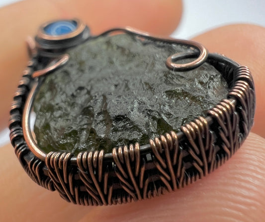 Moldavite & Blue Onyx Copper Pendant | 2.94g | Chlum