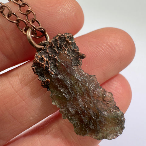 Copper Electroformed Moldavite Pendant | 1.63g | Chlum