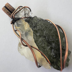 Moldavite, LDG & Herkimer Necklace - Copper Wrap