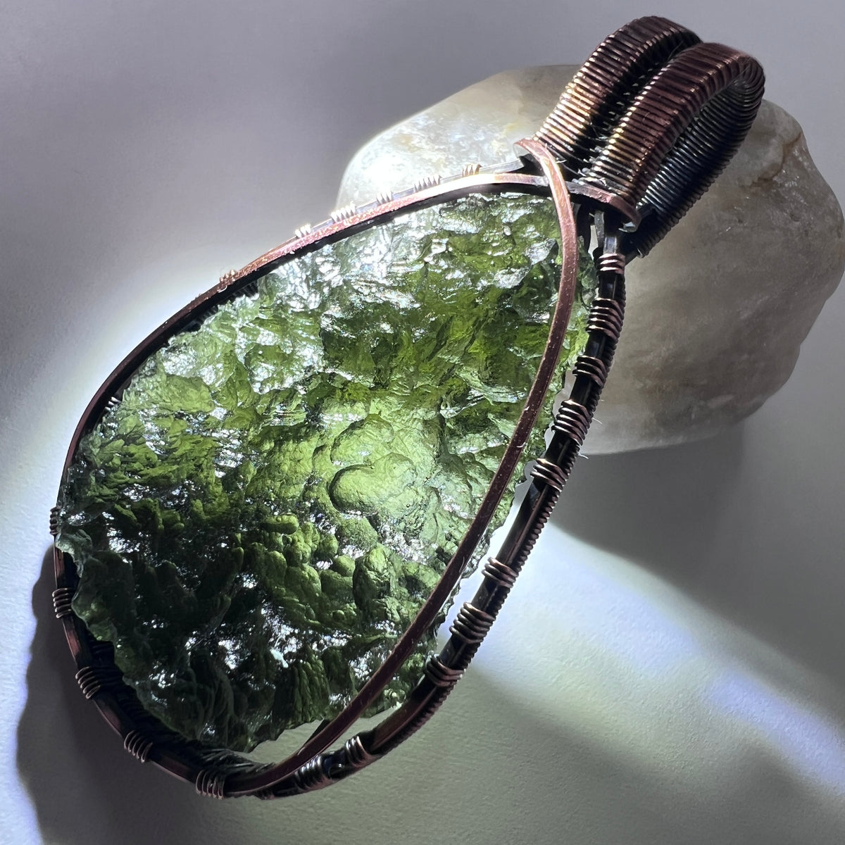 Moldavite Copper Wire Wrapped Pendant | 11.48g | Chlum