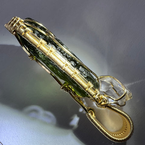 Gold Moldavite, LDG & Herkimer Pendant | 5.15g | Chlum