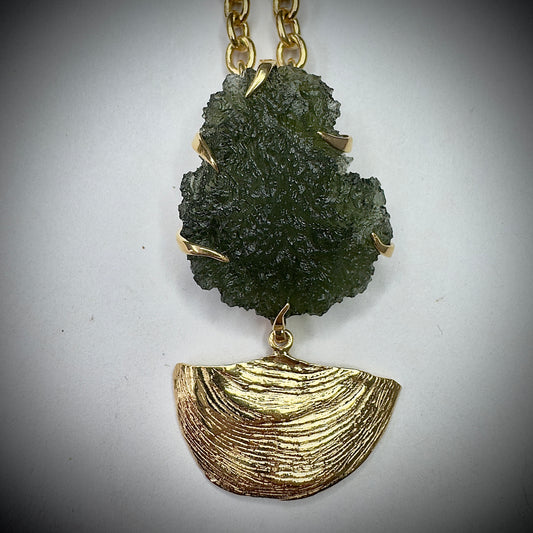 Gold Plated Moldavite & Libyan Desert Glass Necklace | 5.4g | Chlum