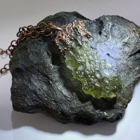 Copper Electroformed Moldavite Pendant | 1.63g | Chlum