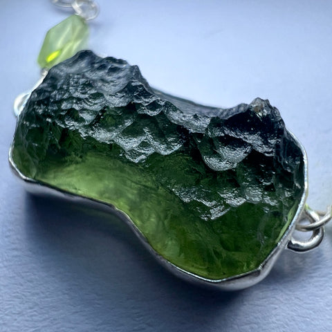 Silver Moldavite, Peridot, Prehnite, LDG & Necklace | 2.4g | Chlum