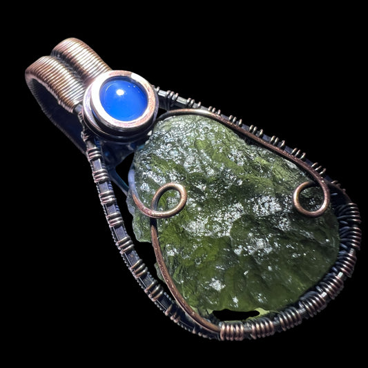 Moldavite & Blue Onyx Copper Pendant | 2.94g | Chlum