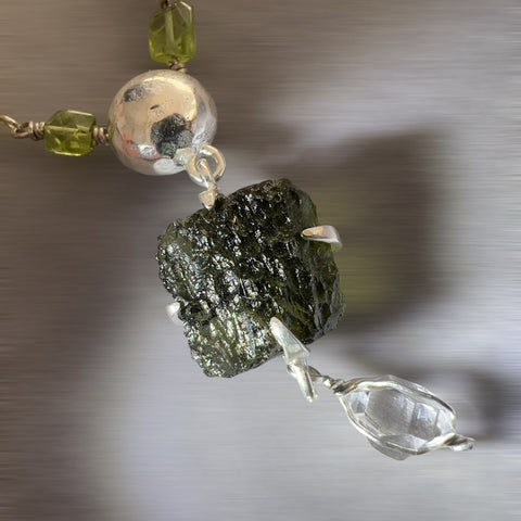 Beautiful Jasper & Peridot Beaded Moldavite Necklace