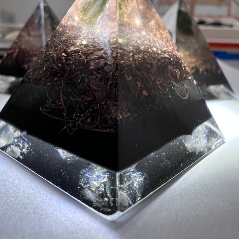 Orgonite Pyramid - Moldavite, Copper, Shungite, Quartz
