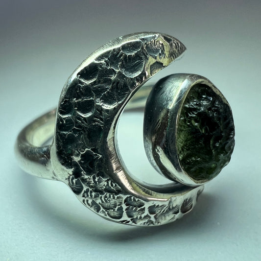 Crescent Silver Ring - Open Sized Silver Ring 4.5