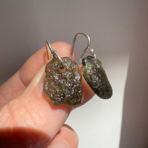 Sterling Silver Moldavite Earrings | 2.89g | Vrabce