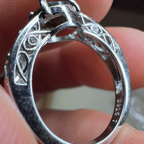 Faceted Moldavite Silver Ring Size 7 | 1 ct | Chlum