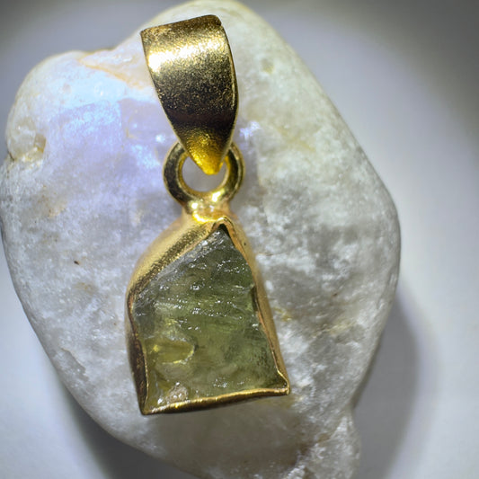 Gold Plated Moldavite Pendant | 1.37g | Chlum
