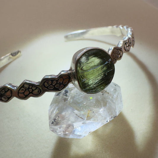 Moldavite Heart Set Bracelet in Sterling Silver