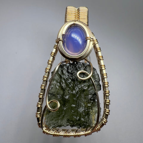 2g Moldavite & Blue Onyx Gold Pendant