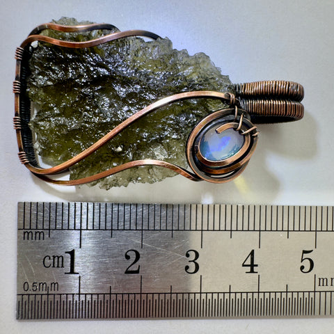 Moldavite & Opal Copper Pendant | 4.6g | Chlum
