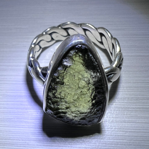 Sterling Silver Moldavite Ring - Size 8