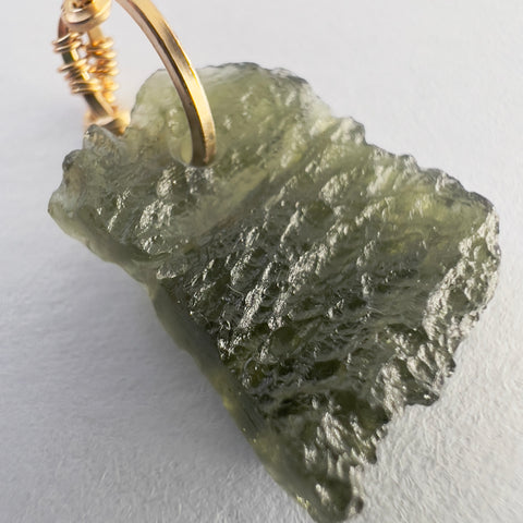 Moldavite Pendant – Gold Wrap
