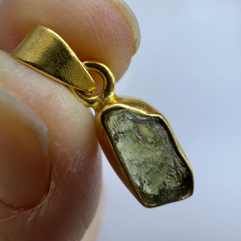Gold Plated Moldavite Pendant | 1.37g | Chlum