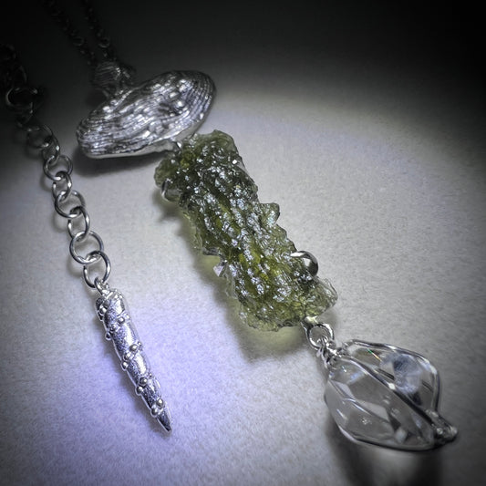 Sterling Silver Moldavite & Herkimer Diamond Necklace