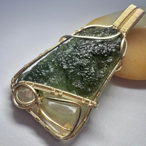 Gold Moldavite, LDG & Herkimer Pendant | 8.11g | Marouskovo Pole