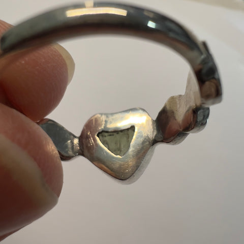 Sterling Silver Moldavite Heart Ring - Size 8