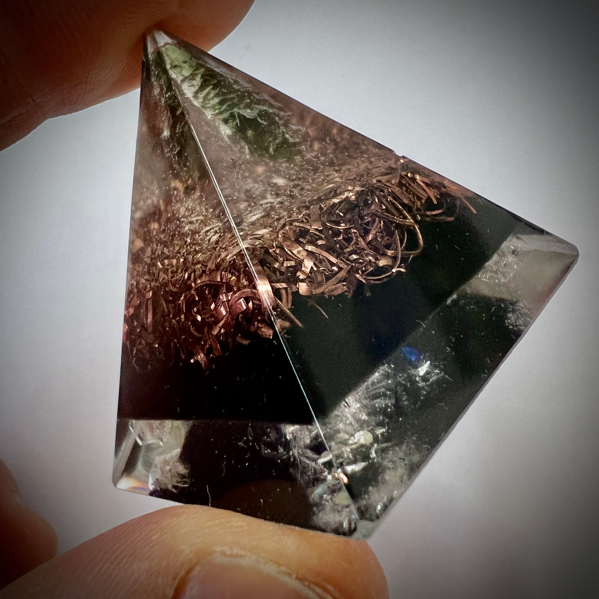 Orgonite Pyramid - Moldavite, Copper, Shungite, Quartz