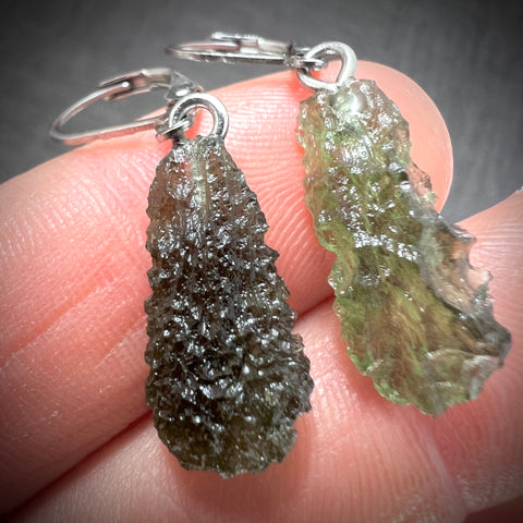 Soft Soldered Moldavite Earrings | 0.95g & 1.2g | Marouskovo Pole