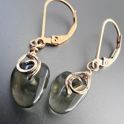 Hand-Polished Moldavite Bead Earrings - 2.7ct