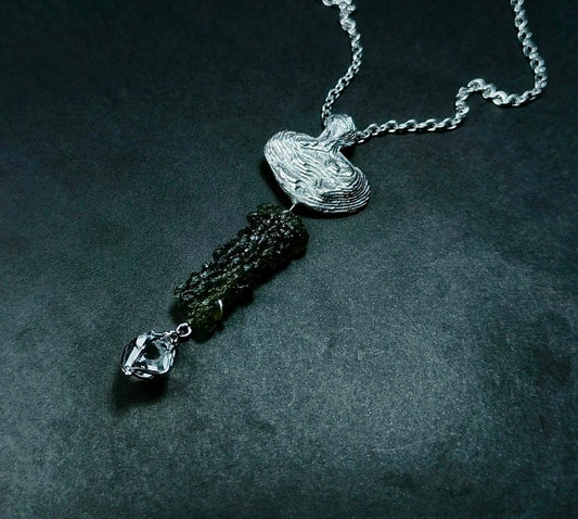 Sterling Silver Moldavite & Herkimer Diamond Necklace