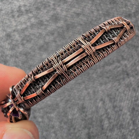 Moldavite & Amethyst Copper Bracelet | 1.82g | Maly Chlum