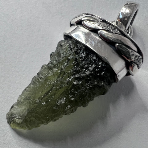 Moldavite "Shark Tooth" Silver pendant.