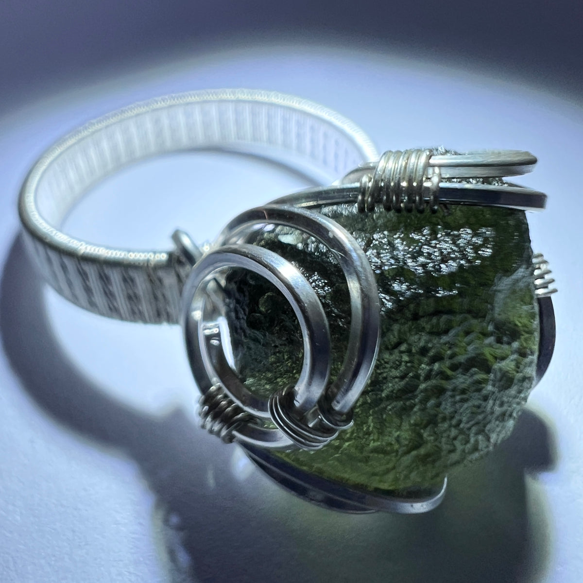 Sterling Silver Wire Wrapped Moldavite Ring | Size 9 (S) | Chlum