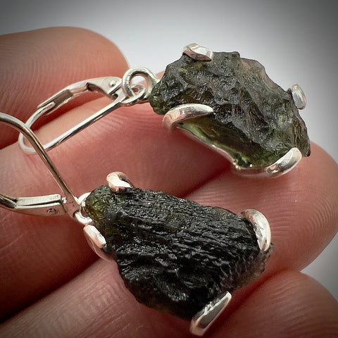 Moldavite Sterling Silver Earrings | 2.76g | Chlum