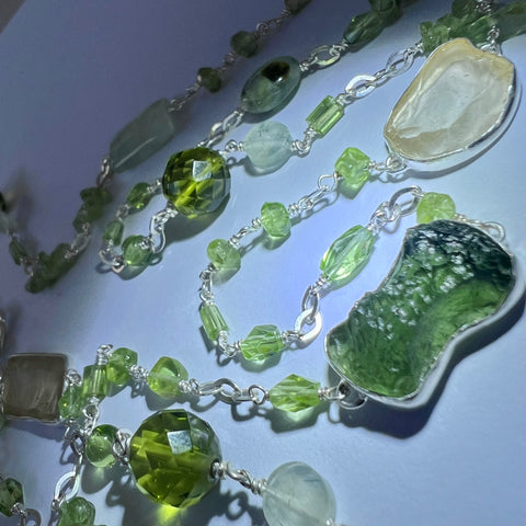 Silver Moldavite, Peridot, Prehnite, LDG & Necklace | 2.4g | Chlum