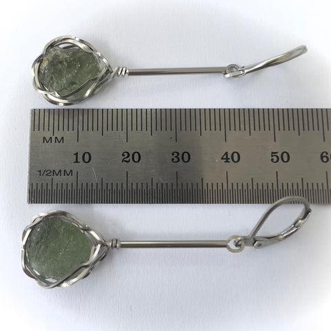 Stainless Steel Moldavite Earrings | 2g | Chlum